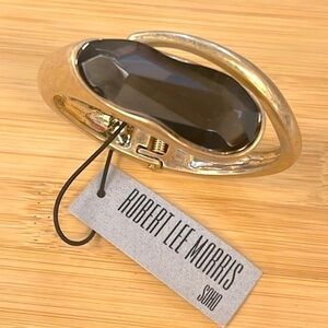 Brand New Robert Lee Morris Antique Gold Tone Large Stone Hinge Cuff Bracelet